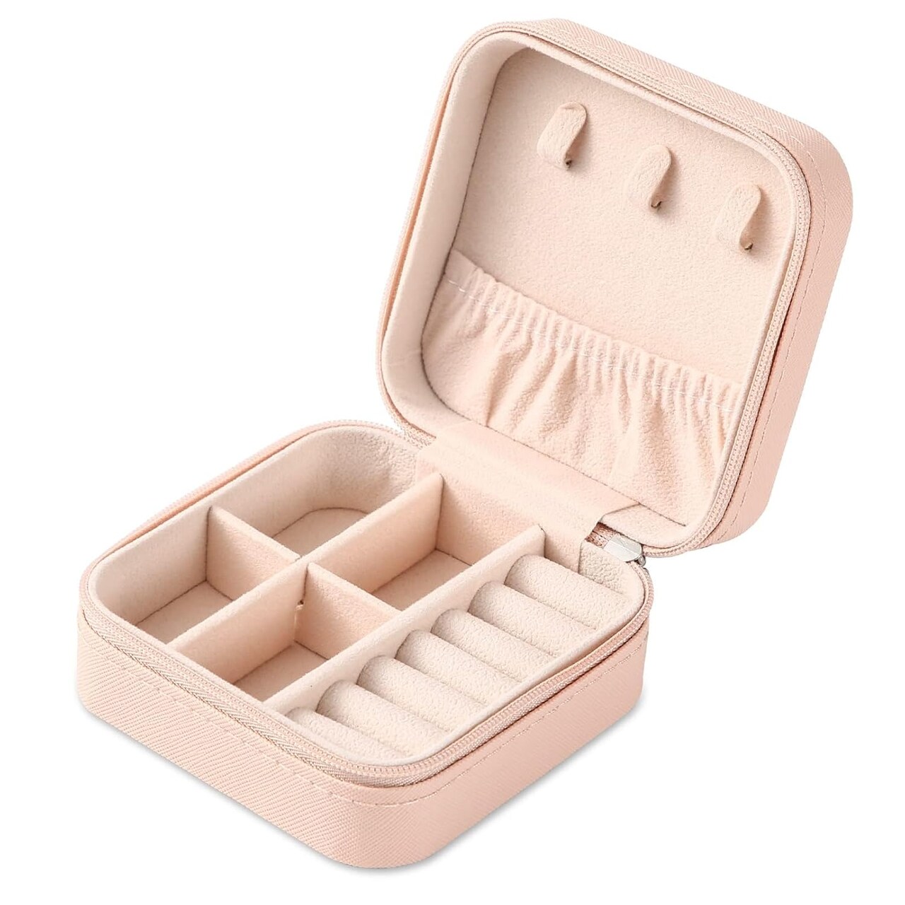 Portable Travel Mini Jewelry Box – Pink PU Leather Ring & Necklace Organizer with Mirror – Compact Jewelry Storage Case for Girls & Women, Gift-Ready (pink)